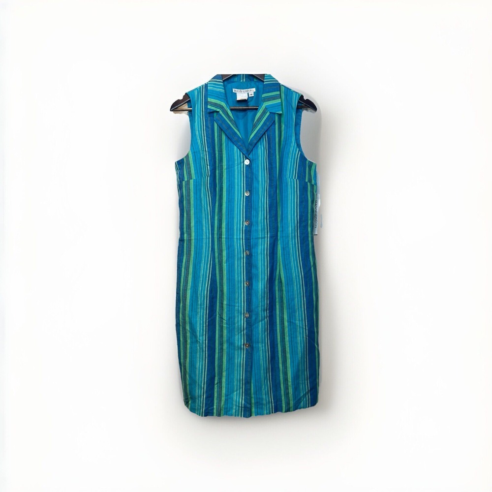 Maggy London Women's Stripe Linen Resortwear Sleeveless Dress Size‎ 12 Beach NWT